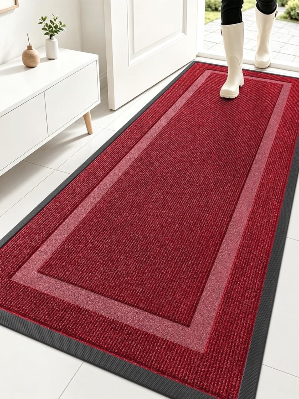 71x23 Red Front Door Mat Outside All-Season Heavy-Duty Rubber Doormat Absorbent